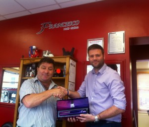 Gary receives his ghd raffle prize from Franco!